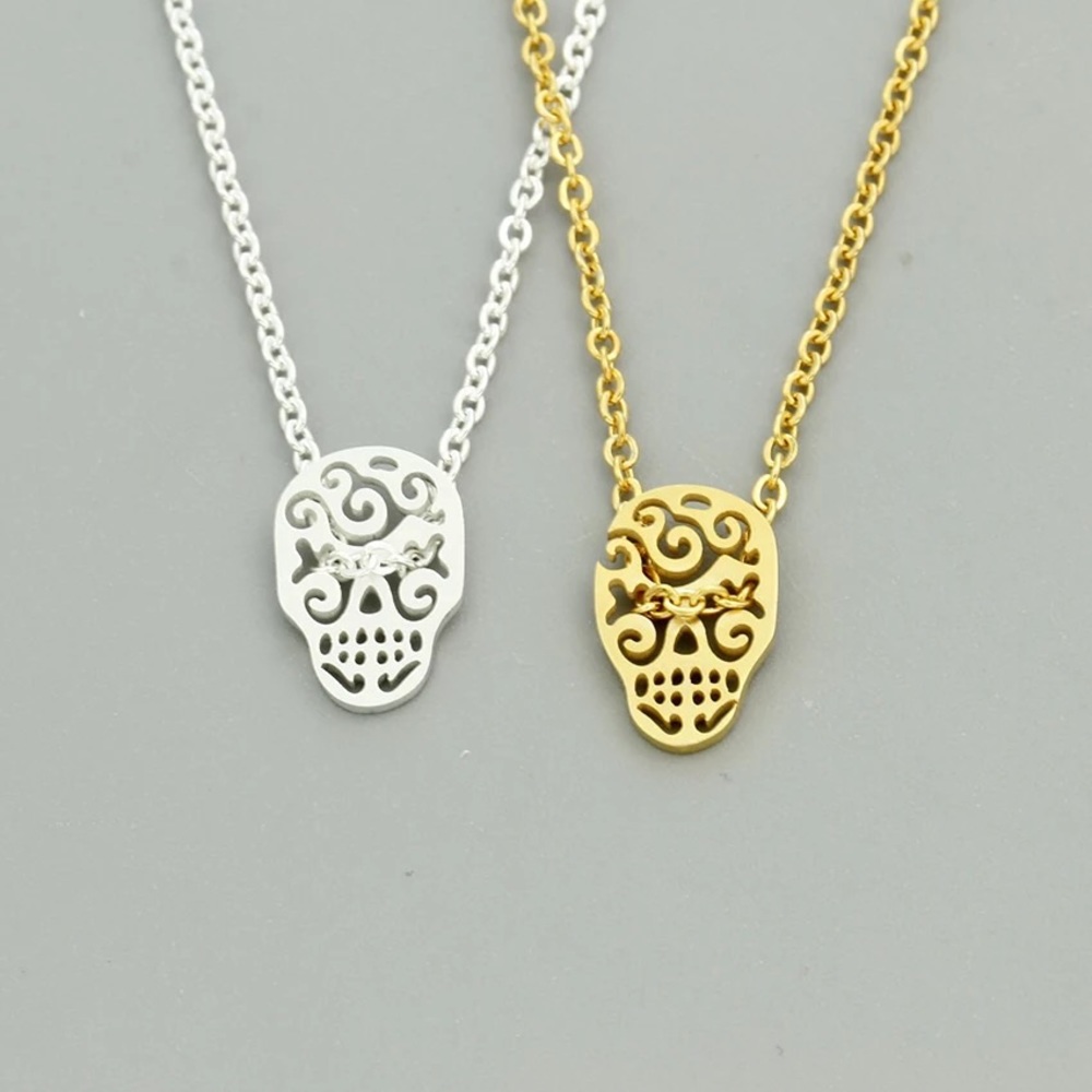 Silver & Gold Sugar Skull Necklaces